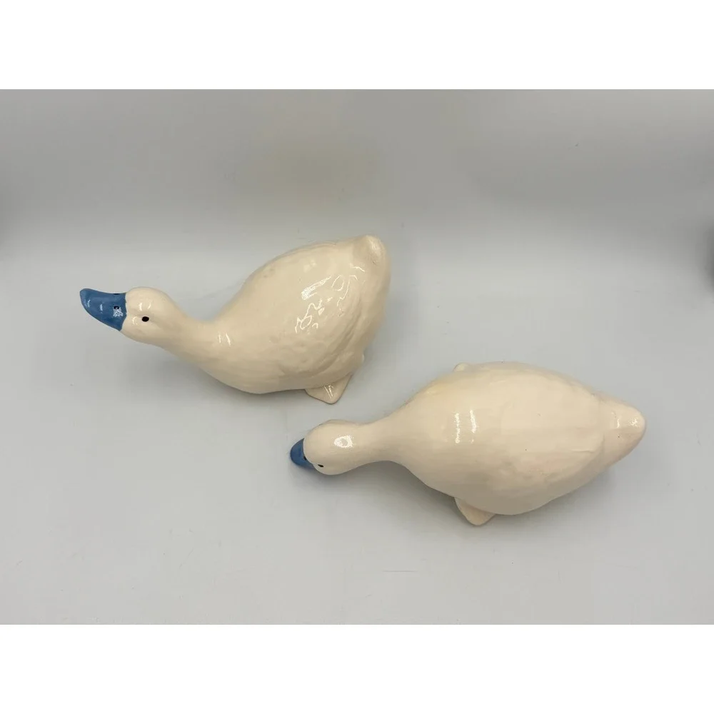Ceramic Duck Figurines Set of 2 Cream Blue Beak Farmhouse Cottage Decor 7